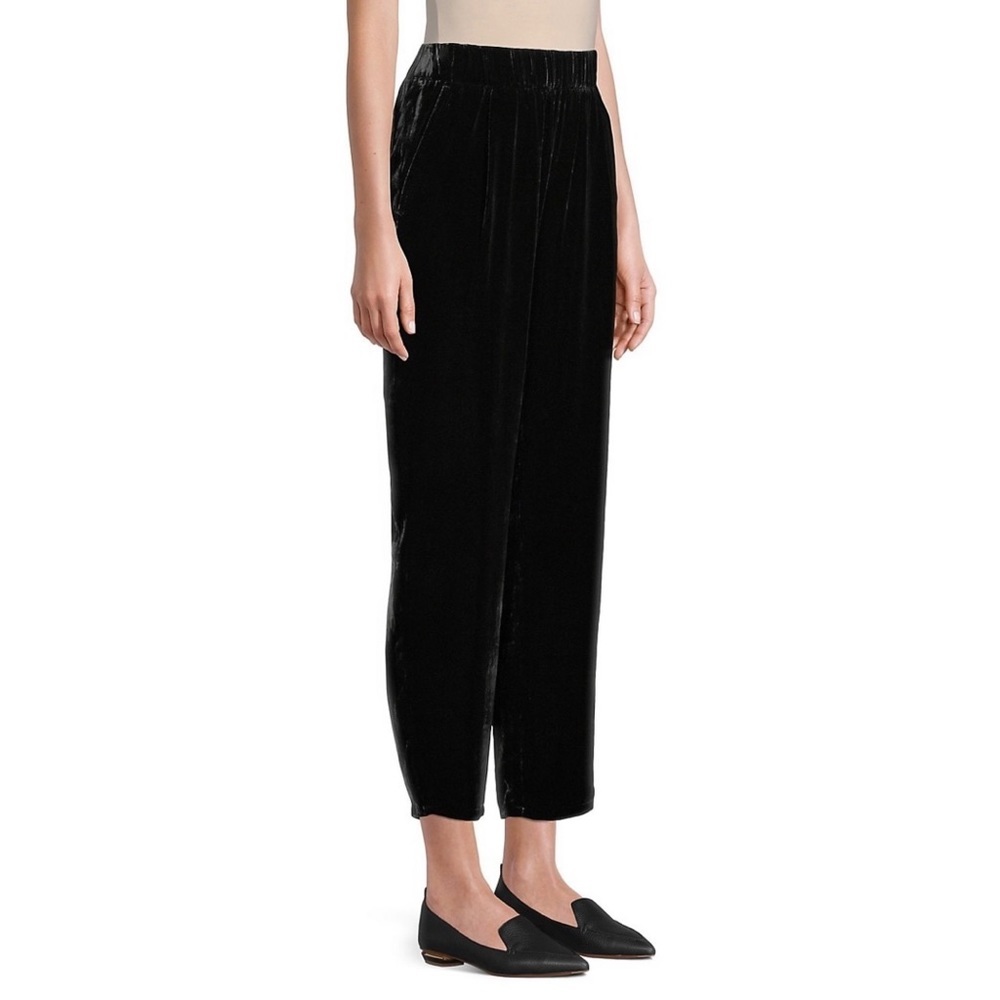 Eileen Fisher Small Petite Cropped Velvet Velour Pants Elastic Waist w/ Pockets